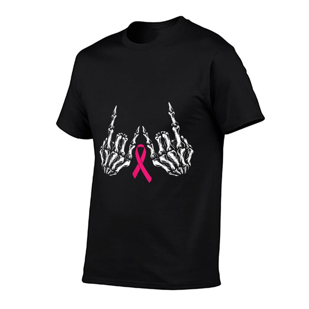 Skeleton Rock Hand Breast Cancer Awareness Cool Pink Ribbon  Trendy Pattern T-Shirt