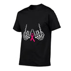 Skeleton Rock Hand Breast Cancer Awareness Cool Pink Ribbon  Trendy Pattern T-Shirt
