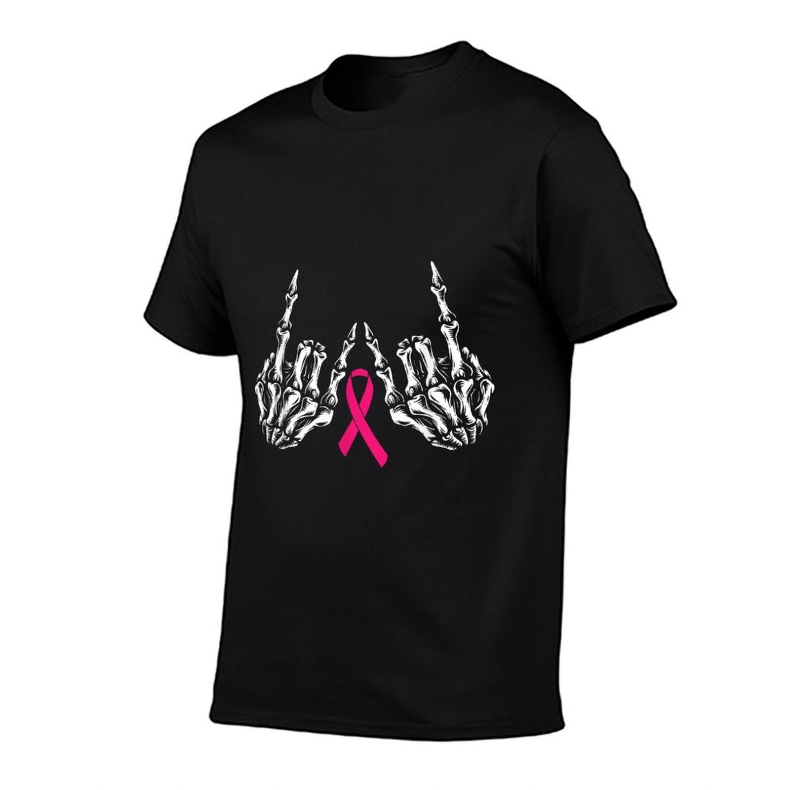 Skeleton Rock Hand Breast Cancer Awareness Cool Pink Ribbon  Trendy Pattern T-Shirt