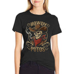 Funny Skull Howdy Putos Spanish Slang, Western Cowboy Skull  High-quality Stitching T-Shirt