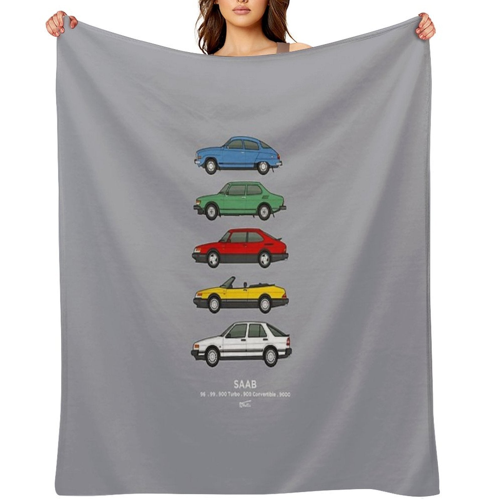 Saab Classic Car Outline Illustration Multi-functional Throw Blanket