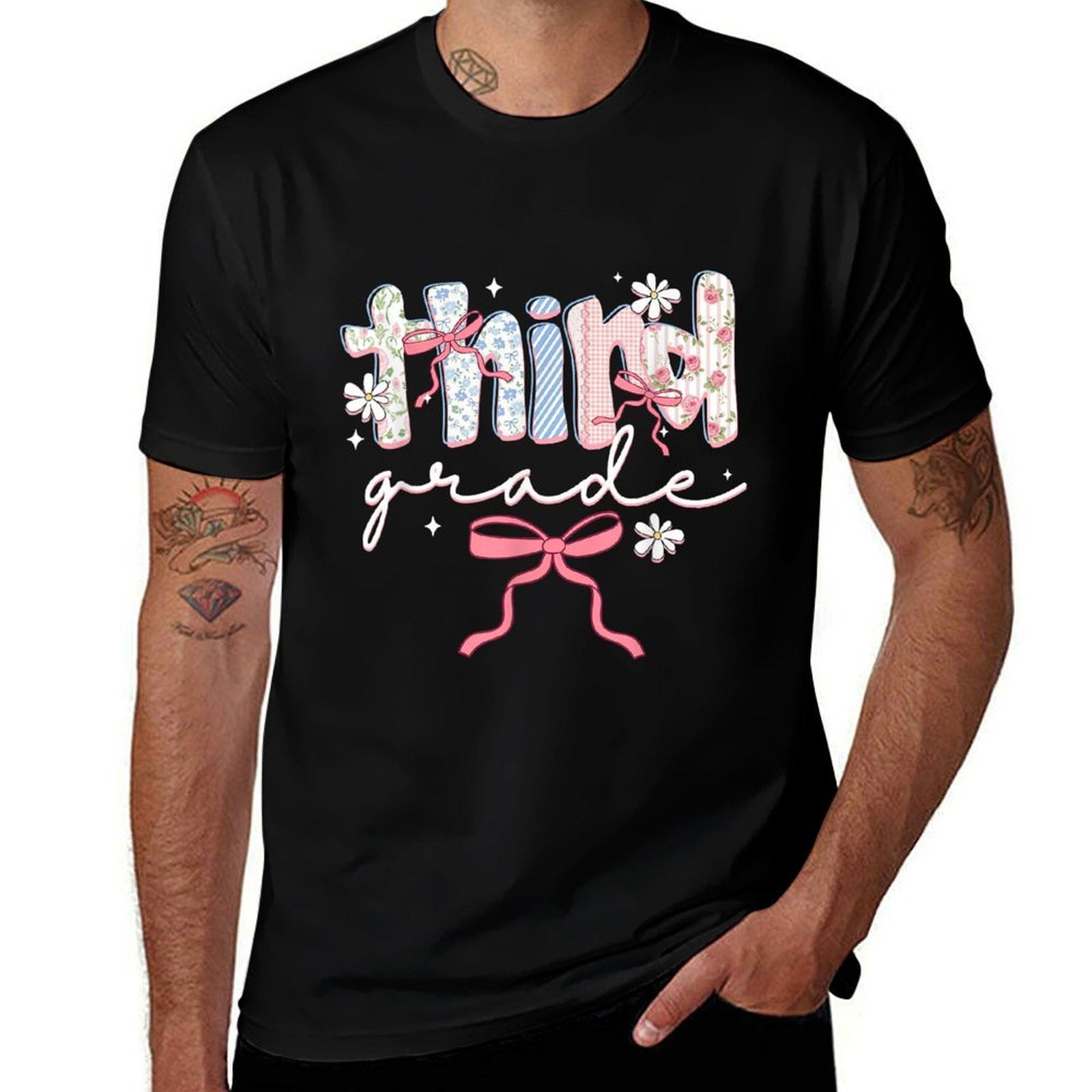 Women Third Grade Teacher Coquette Bow Elementary School  Graphic-printed T-Shirt