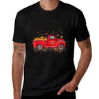 Fall Leaves Red Truck Pumpkins Sunflower Autumn Thanksgiving  Easy-care T-Shirt