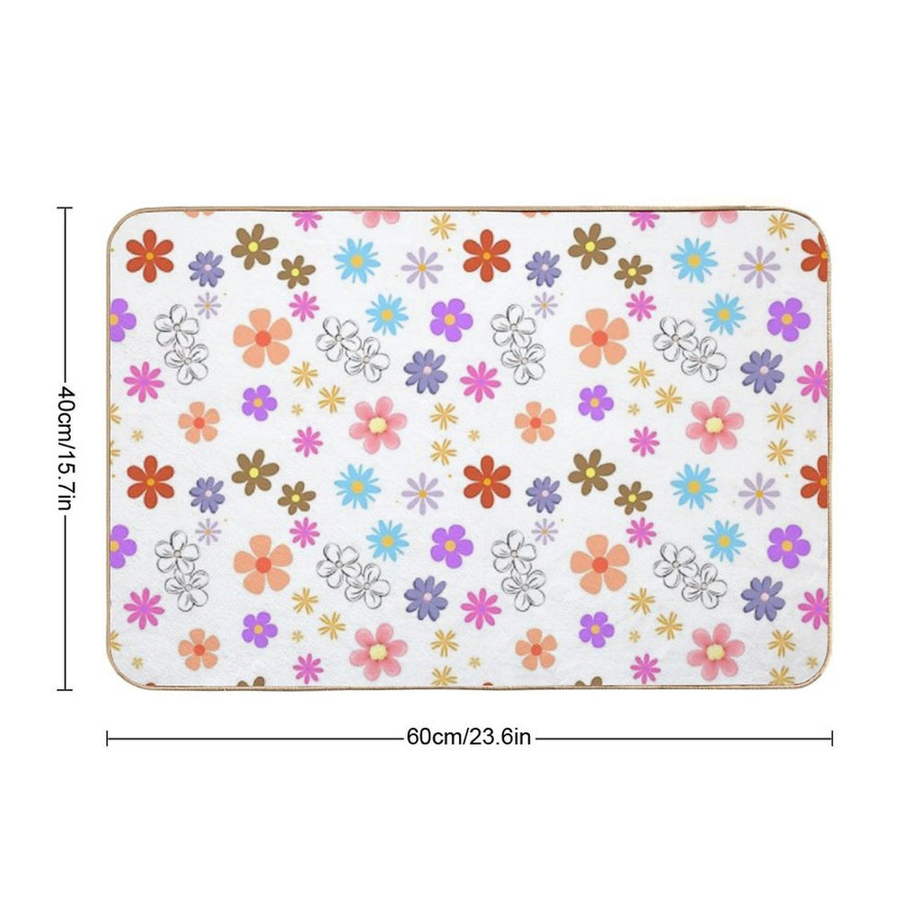 Flowers Design Pattern, Isolated in White Background  Multi-Purpose Bath Mat