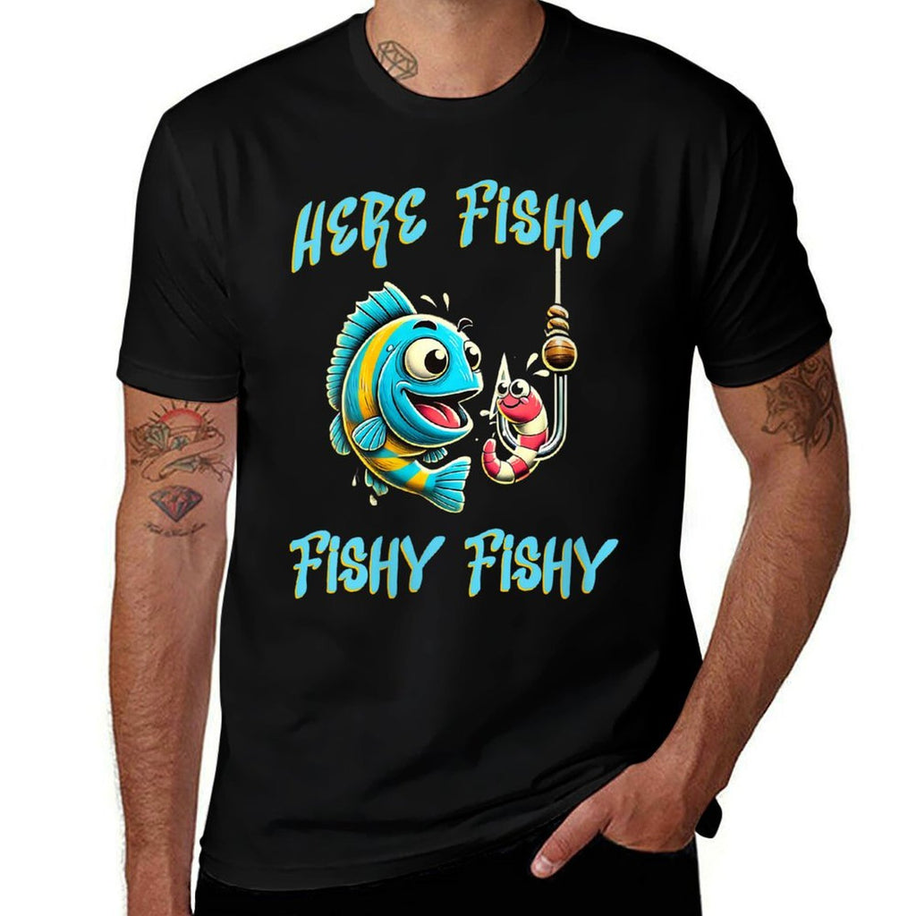 Womens Here Fishy Funny Fishing Graphic  Stretchy T-Shirt
