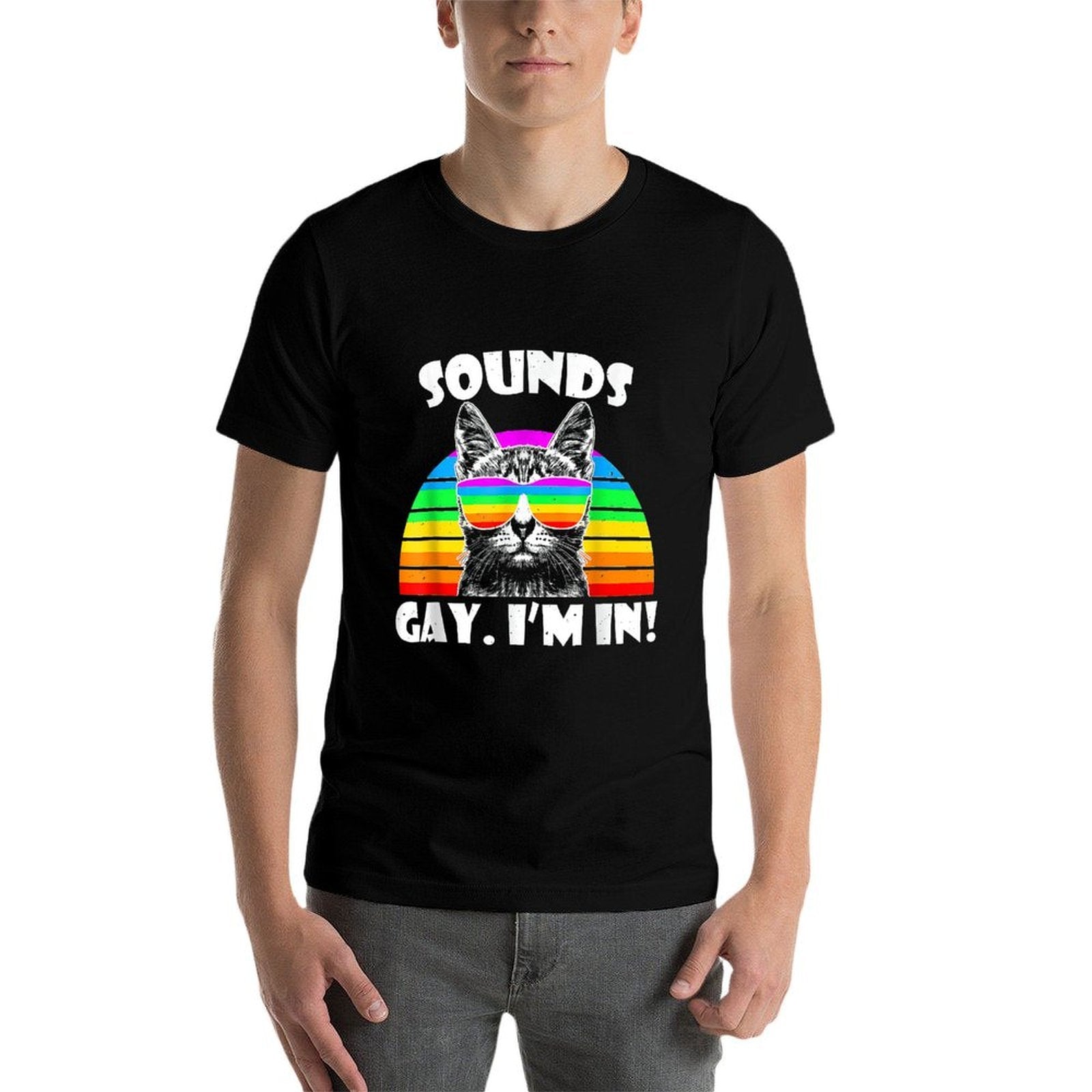 Sounds Gay Im In Rainbow Cat Gay Pride for Men Women Kids  High-quality Stitching T-Shirt