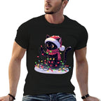Black Cat Santa Tangled Up In Christmas Tree Lights Holiday  Affordable Price T-Shirt