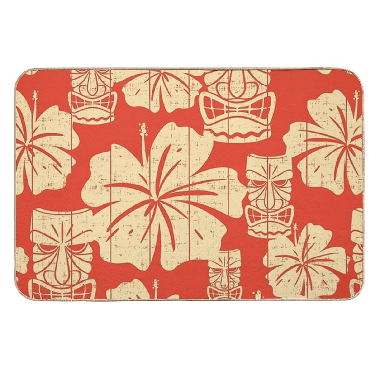 Hawaiian Tiki Pattern on Red  Multi-Purpose Bath Mat