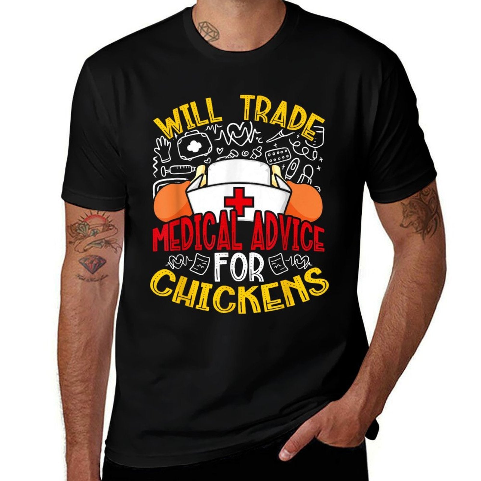 Will Trade Medical Advice For Chickens Funny Nurse  Oversized Silhouette T-Shirt