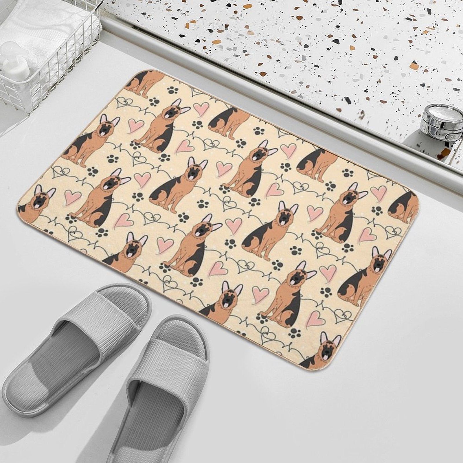LOVE German Shepherd - Red And Black 2  Dirt-Trapping Bath Mat