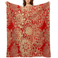 Red And Gold Mandala Pattern Plush Throw Blanket