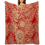 Red And Gold Mandala Pattern Plush Throw Blanket