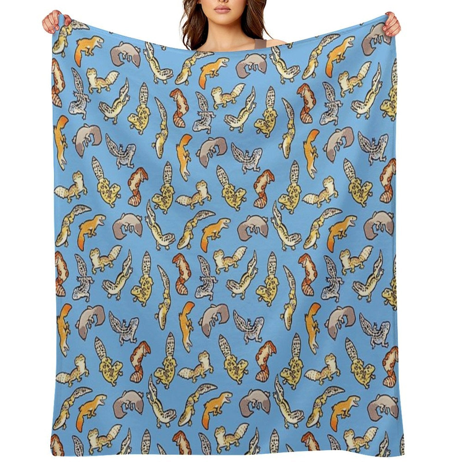 Chub Geckos in Blue Anti-pilling Throw Blanket
