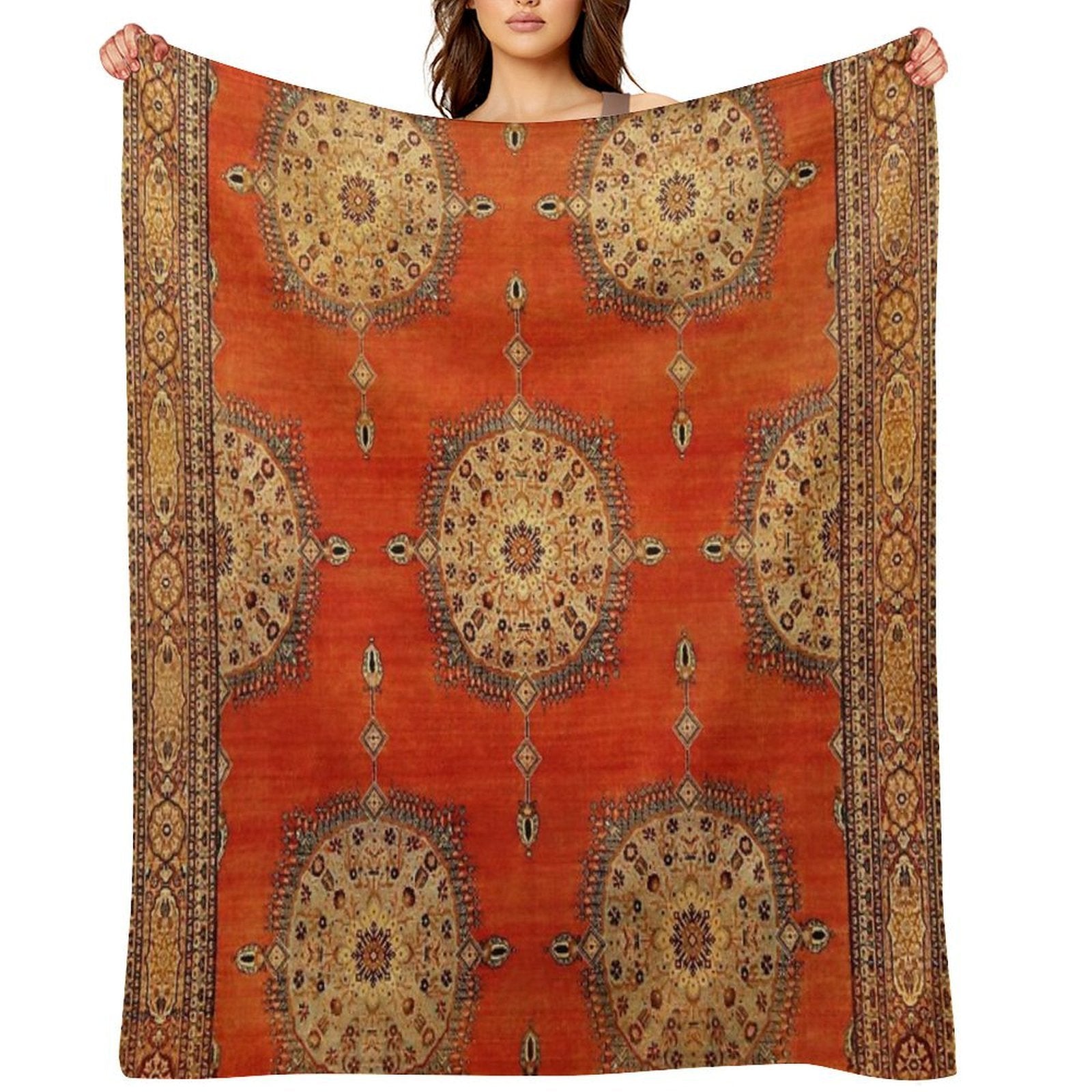 Antique Persian Tabriz Rug Print Compact Throw Blanket