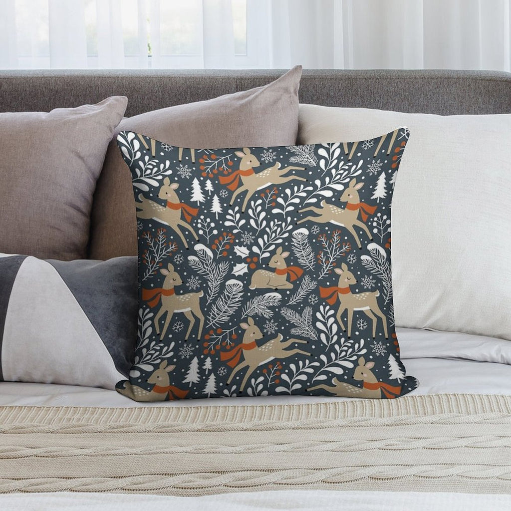 Winter Deer  Dark Grey Soft Warmth Comfort Throw Pillow