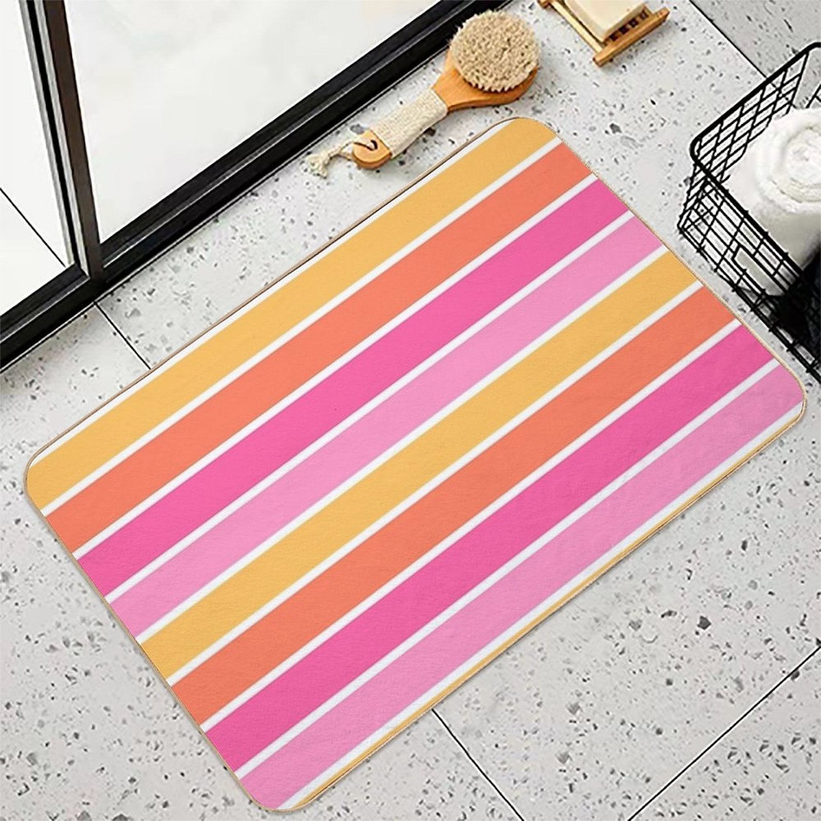 Fruit Salad Stripes - Horizontal  Non-Slip Bath Mat