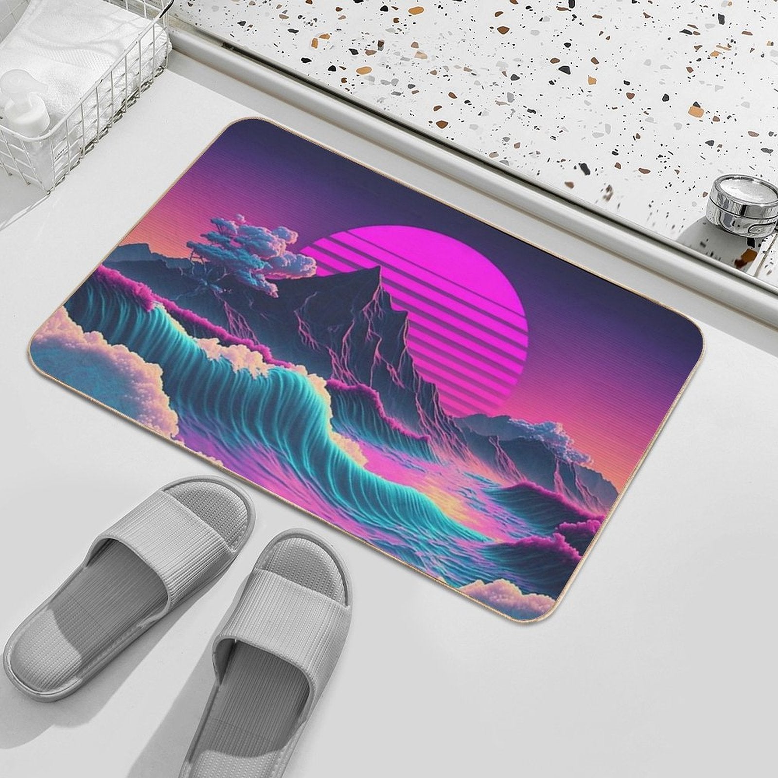 Coastal Cosmos A Vaporwave Sunset Overlooking The Ocean  Multi-Purpose Bath Mat