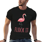 Flamingo Gifts Funny Pun Flock It  Ribbed Collar T-Shirt