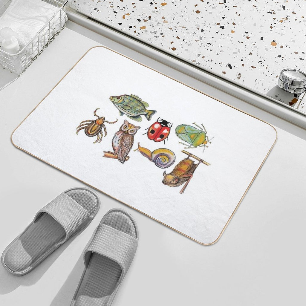 Watercolor Critters  Slip-Resistant Bath Mat