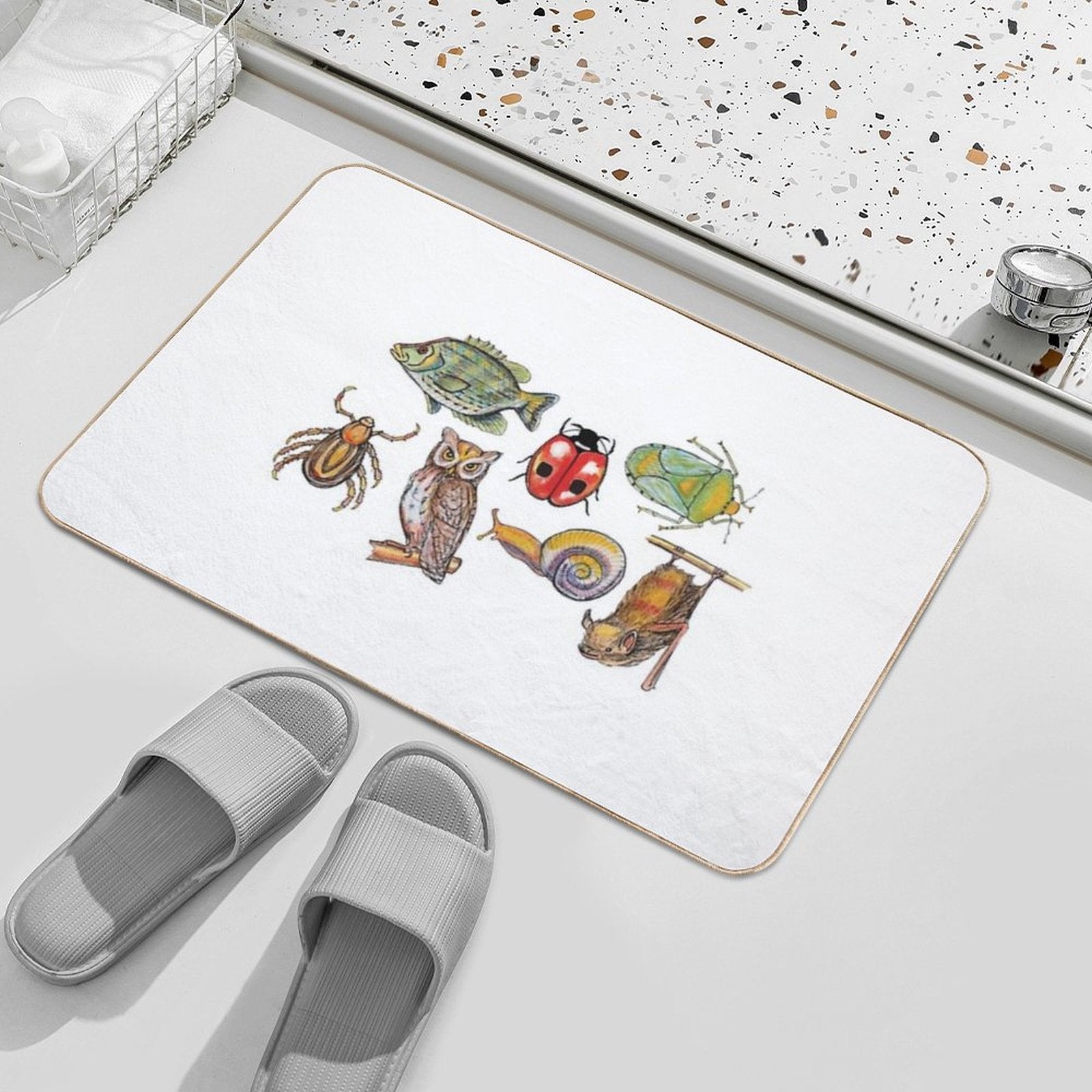 Watercolor Critters  Slip-Resistant Bath Mat