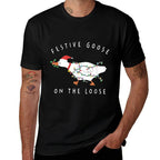 Funny Festive Goose on The Loose Christmas  Stretchy T-Shirt
