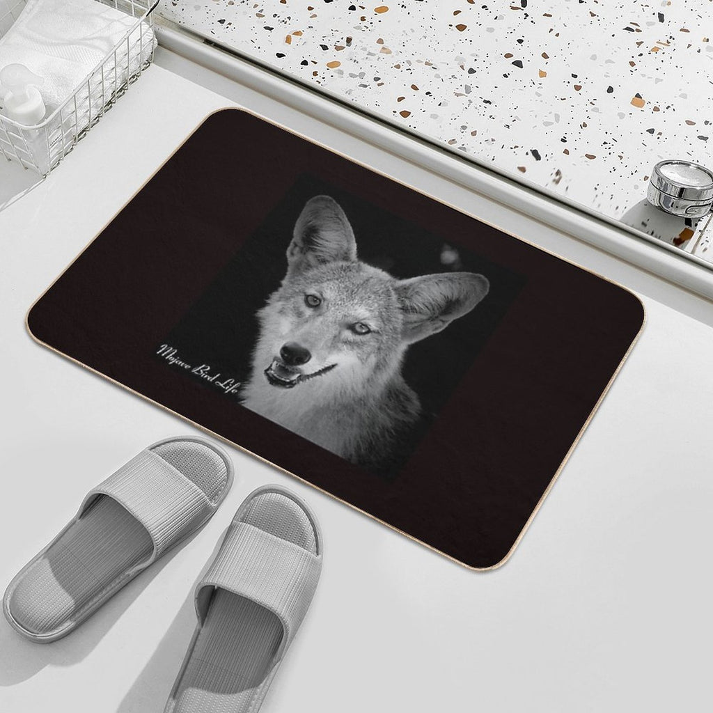 Desert Coyote in Black & White by Mojave Bird Life  Dirt-Trapping Bath Mat