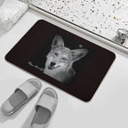 Desert Coyote in Black & White by Mojave Bird Life  Dirt-Trapping Bath Mat