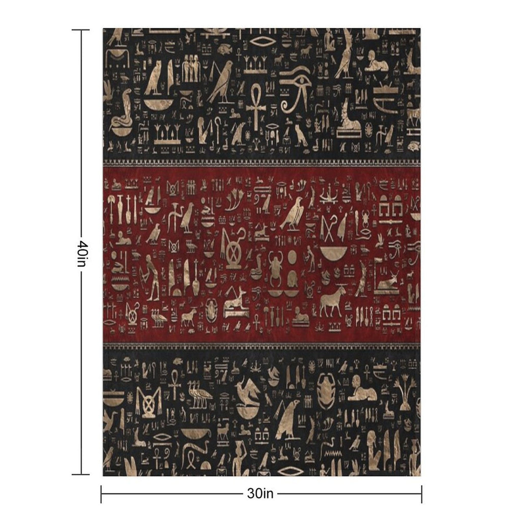 Ancient Egyptian Hieroglyphs - Black And Red Leather And Gold Easy Care Throw Blanket