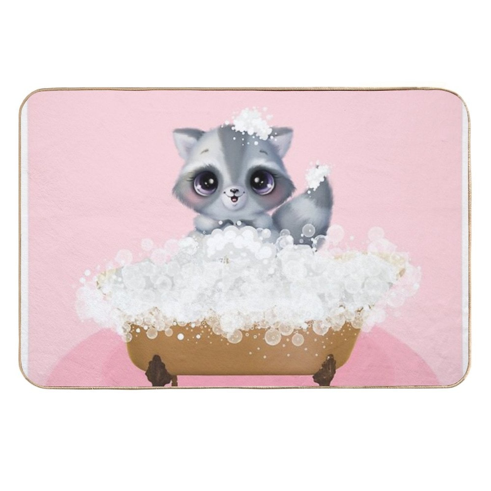 Cute Baby Raccoon in A Bathtub, Girls Bathroom Print, Baby Animals in Tub, Whimsy Animal, Kids Bathroom Art  Non-Slip Bath Mat