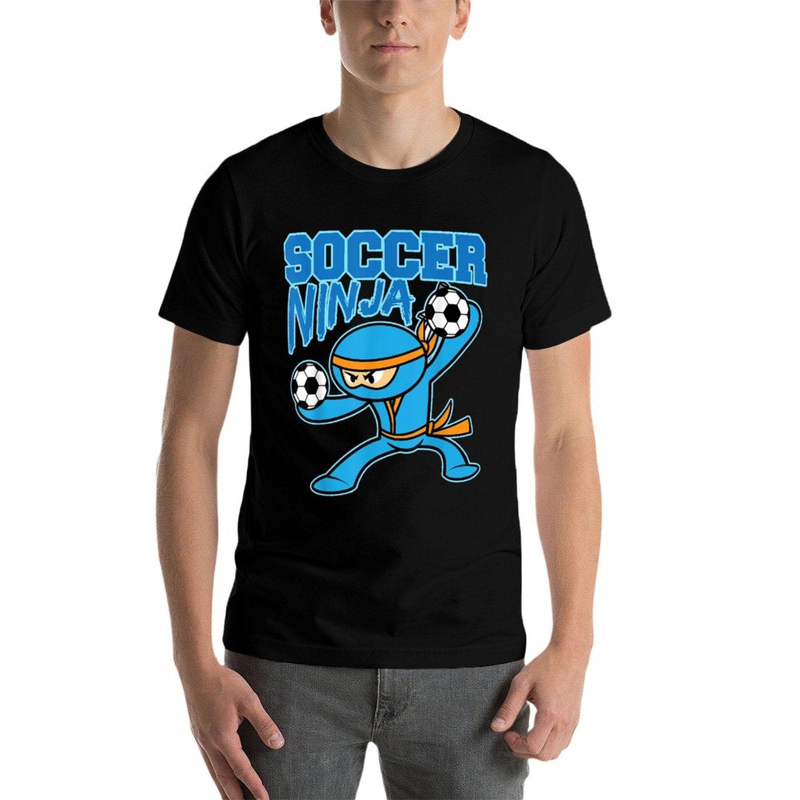 Soccer Ninja Player Cute Football Lovers Funny Gift  Ribbed Collar T-Shirt