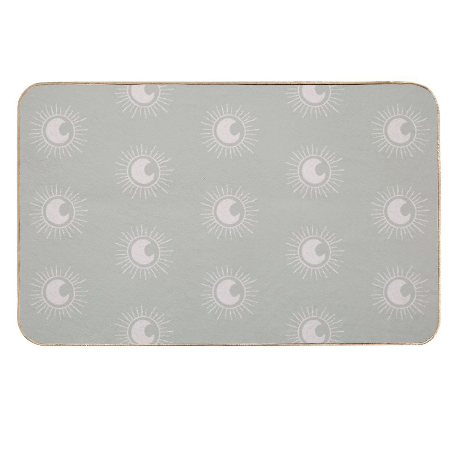 Boho Sun And Moon Pattern Bohemian Aesthetic In Muted Colors Pale Green Durable Bath Mat