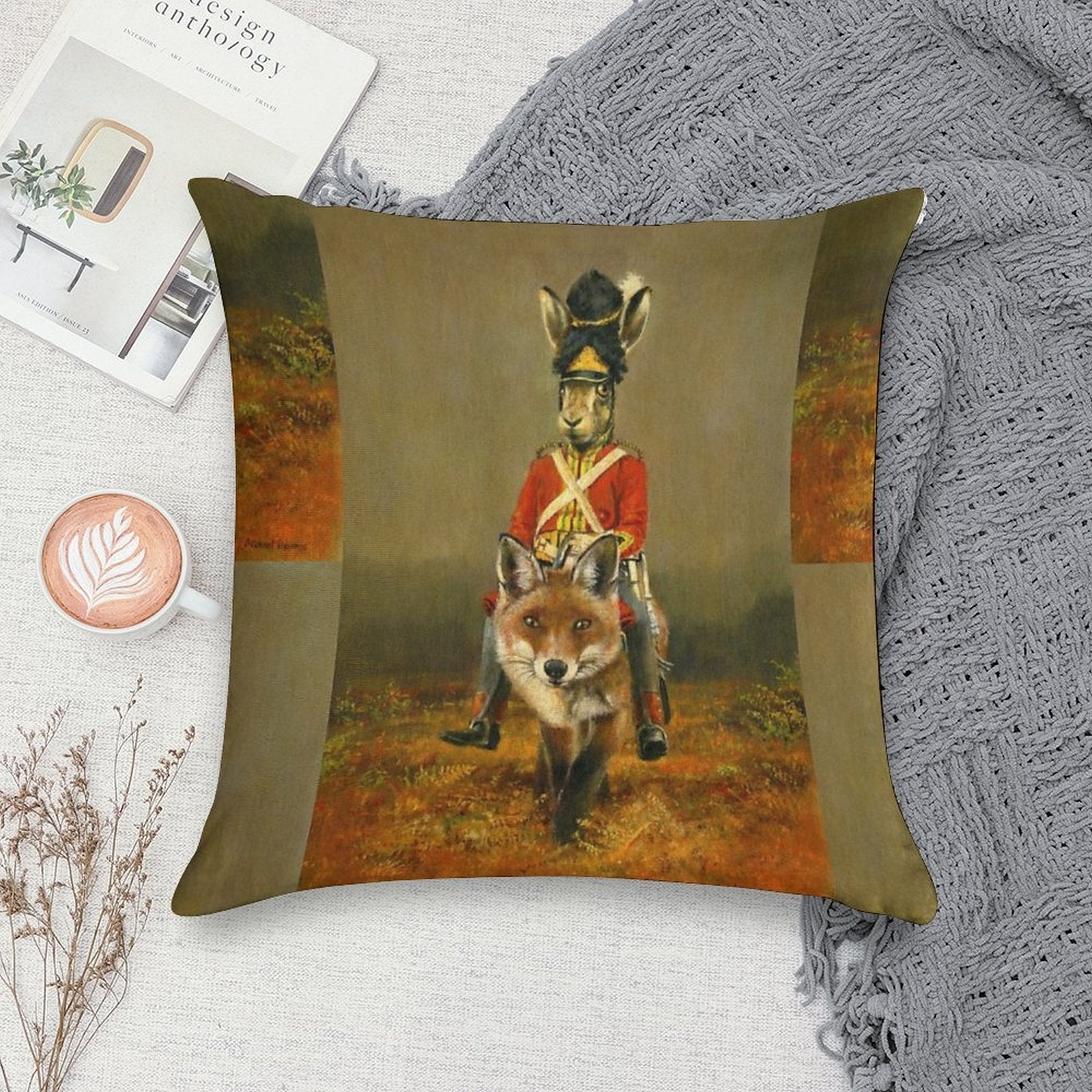Hare And Fox Cavalry Soft Home Decor Throw Pillow