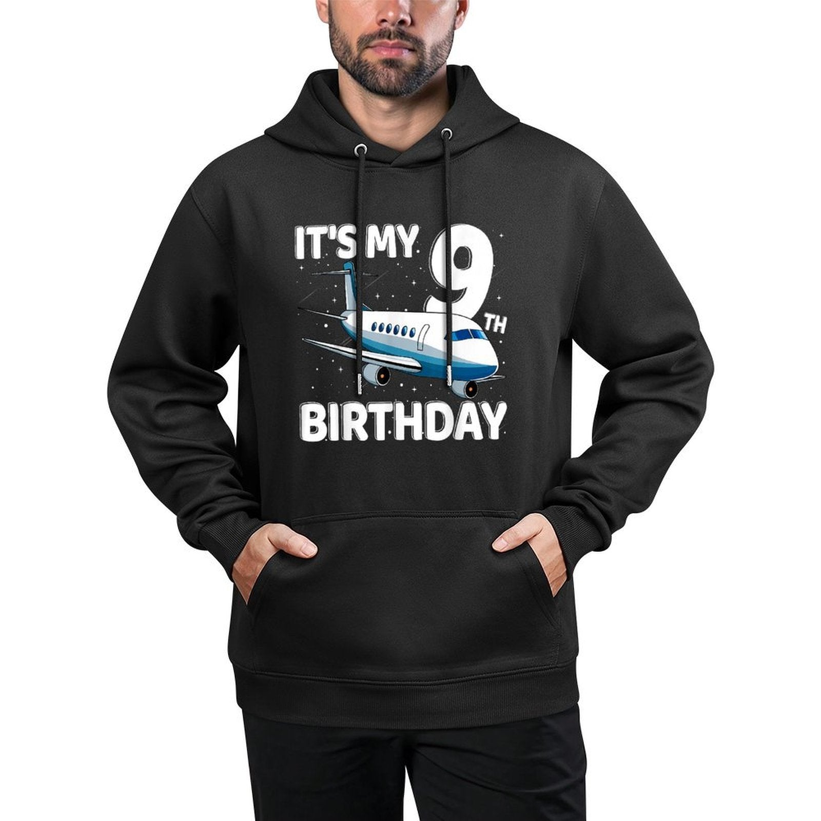 It's My 9th Birthday Airplane 9 Year Old Birthday Boy Girl Colorfast Hoodie
