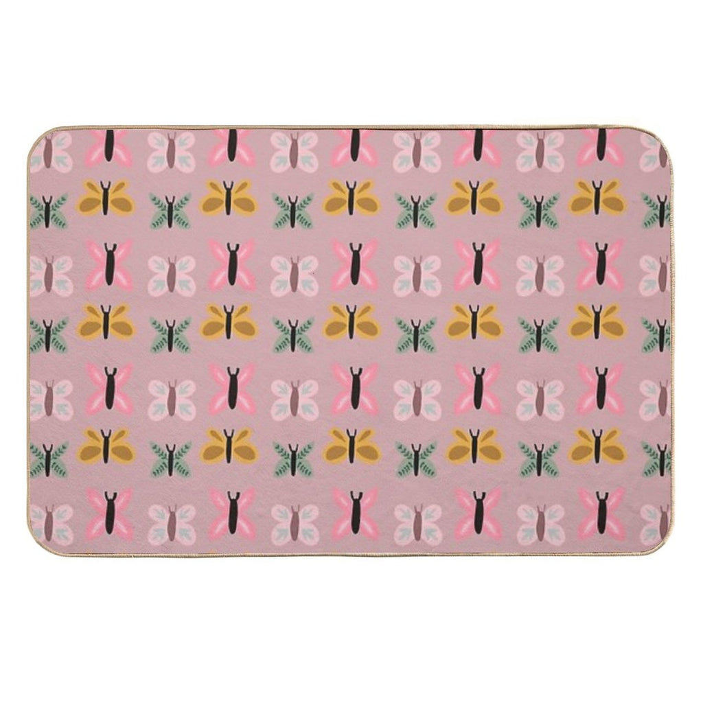 Vintage Pink Butterflies  Fade-Resistant Bath Mat