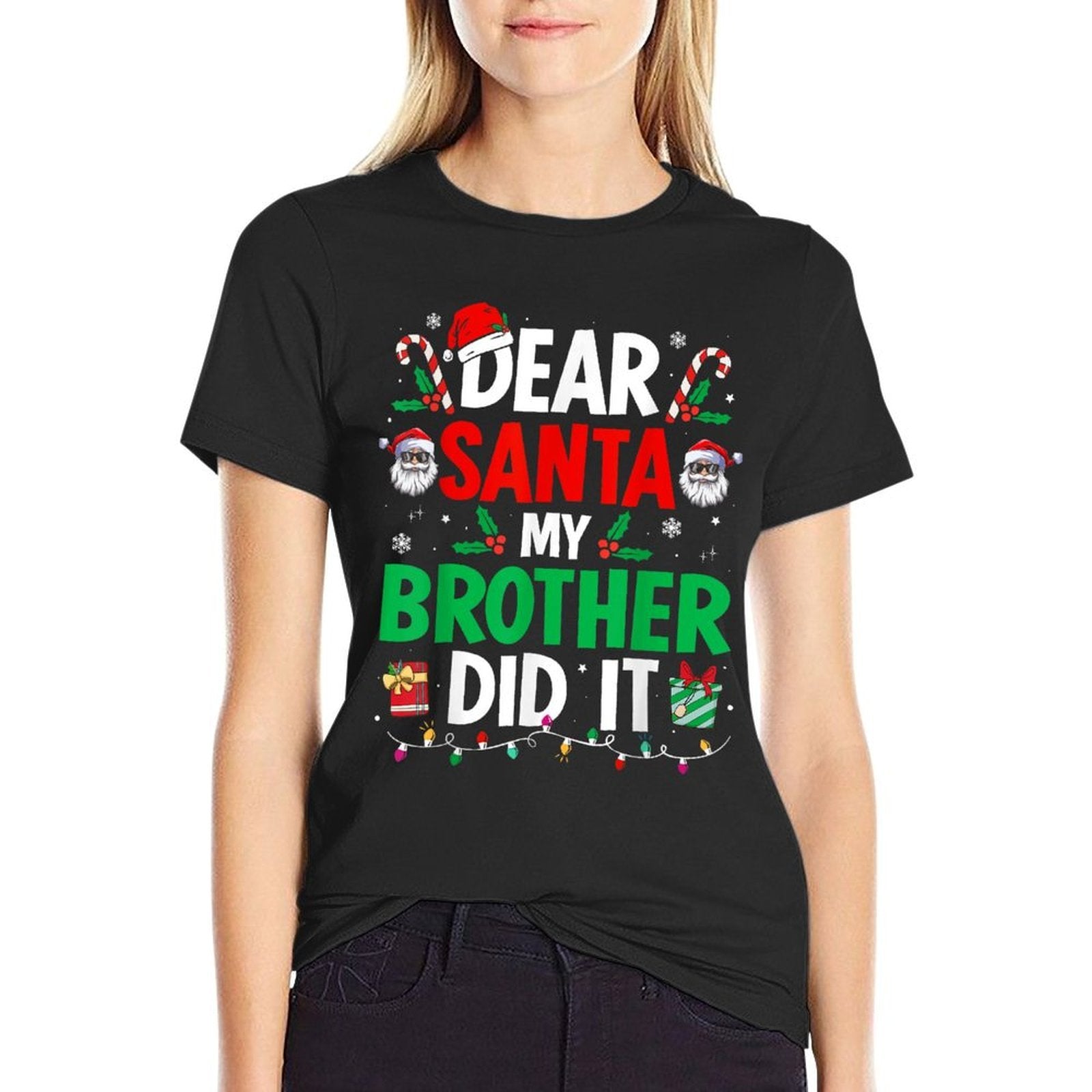 Dear Santa My Brother Did It Funny Christmas Boys Girls Kids  Polyester Blend T-Shirt