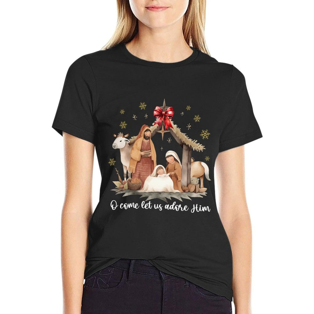 Jesus Christmas Nativity Scene Manger Boho Family Christian  Soft T-Shirt
