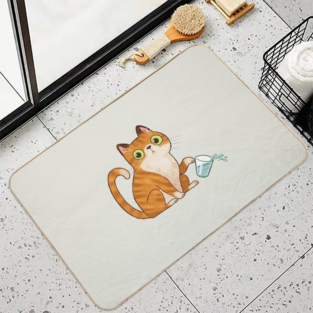 Cat Tipping Glass  Stain-Proof Bath Mat