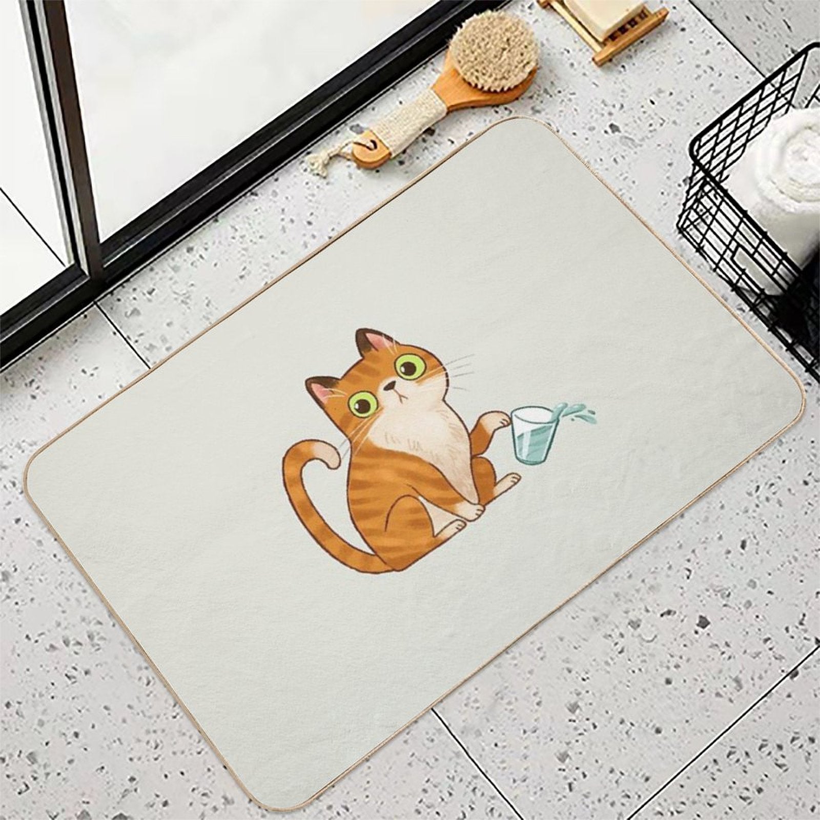 Cat Tipping Glass  Stain-Proof Bath Mat