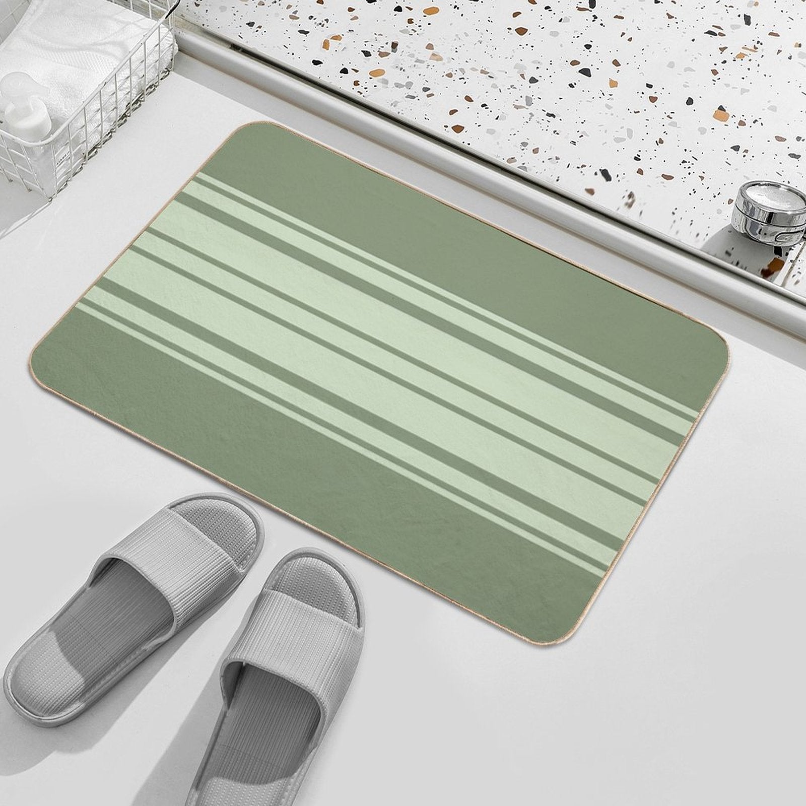Simple Horizontal Stripes Design - Green  High-Traffic Bath Mat