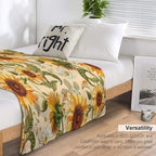 Sunflowers 70s Vintage Golden Retro Pattern, Yellow And Orange Flowers Multi-functional Throw Blanket