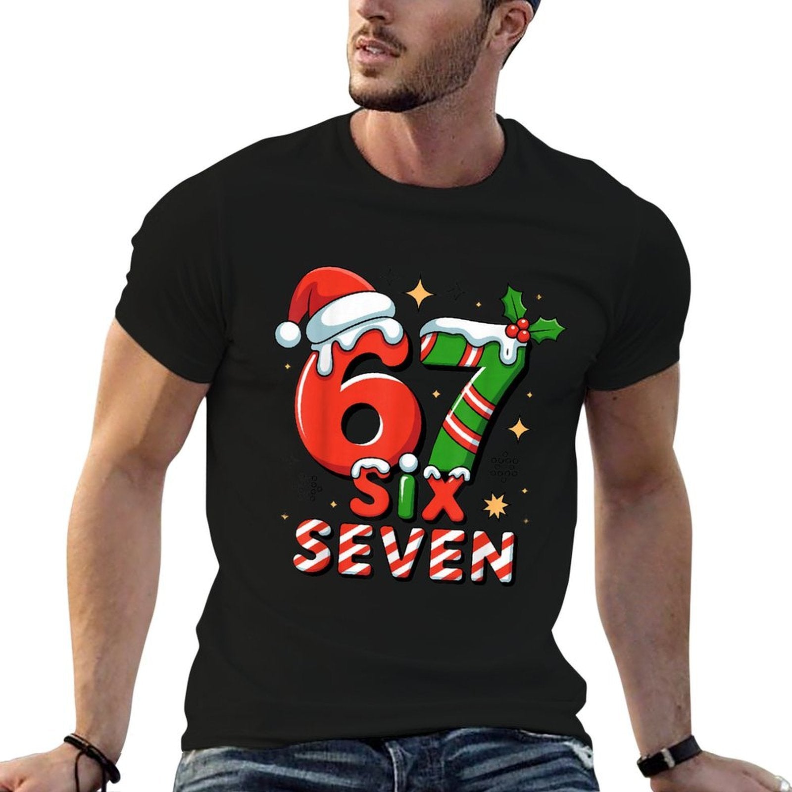 Funny 67 Meme Christmas Six Seven Santa Holiday  Graphic-printed T-Shirt