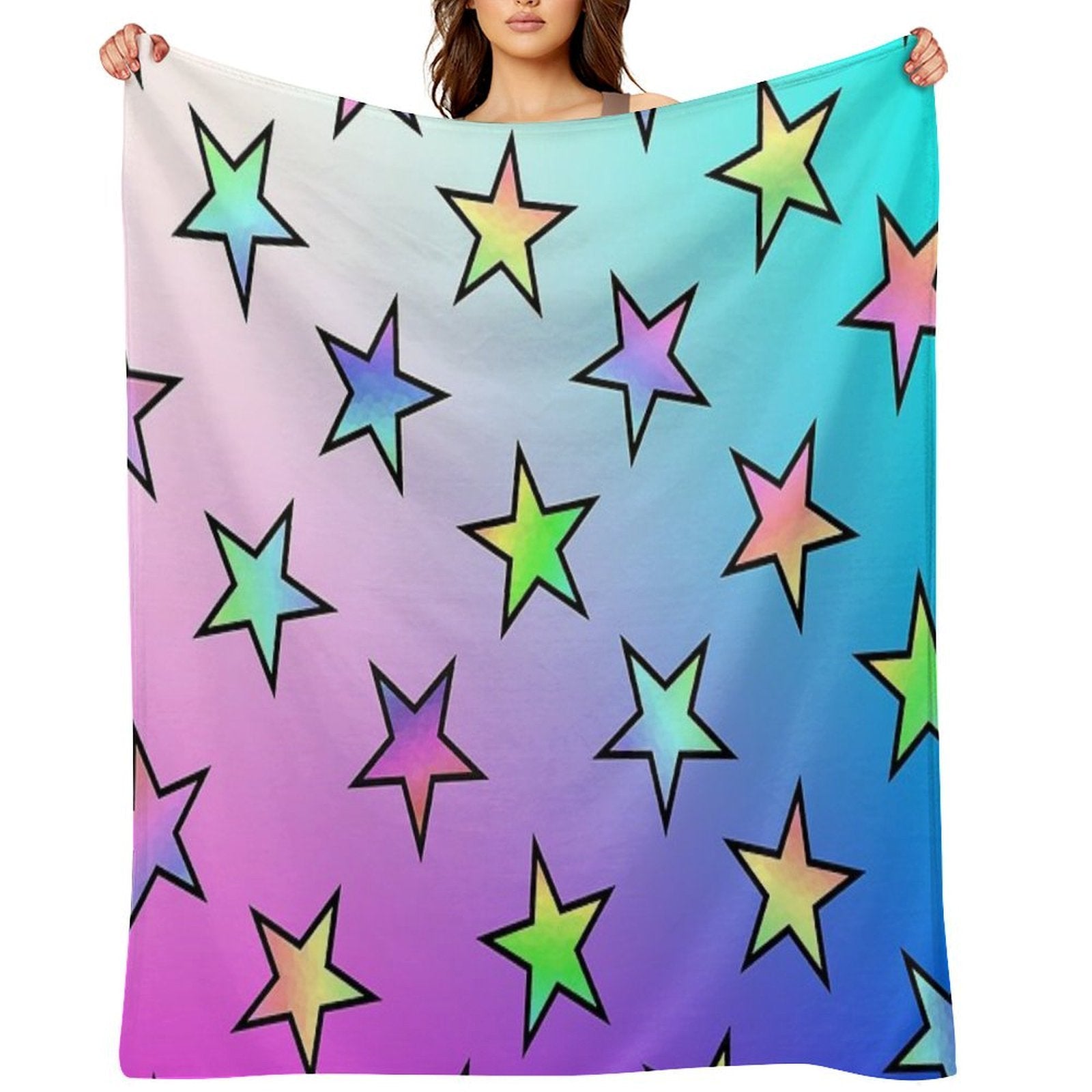 Colorful Star Shapes Pattern- Velvety-soft Throw Blanket