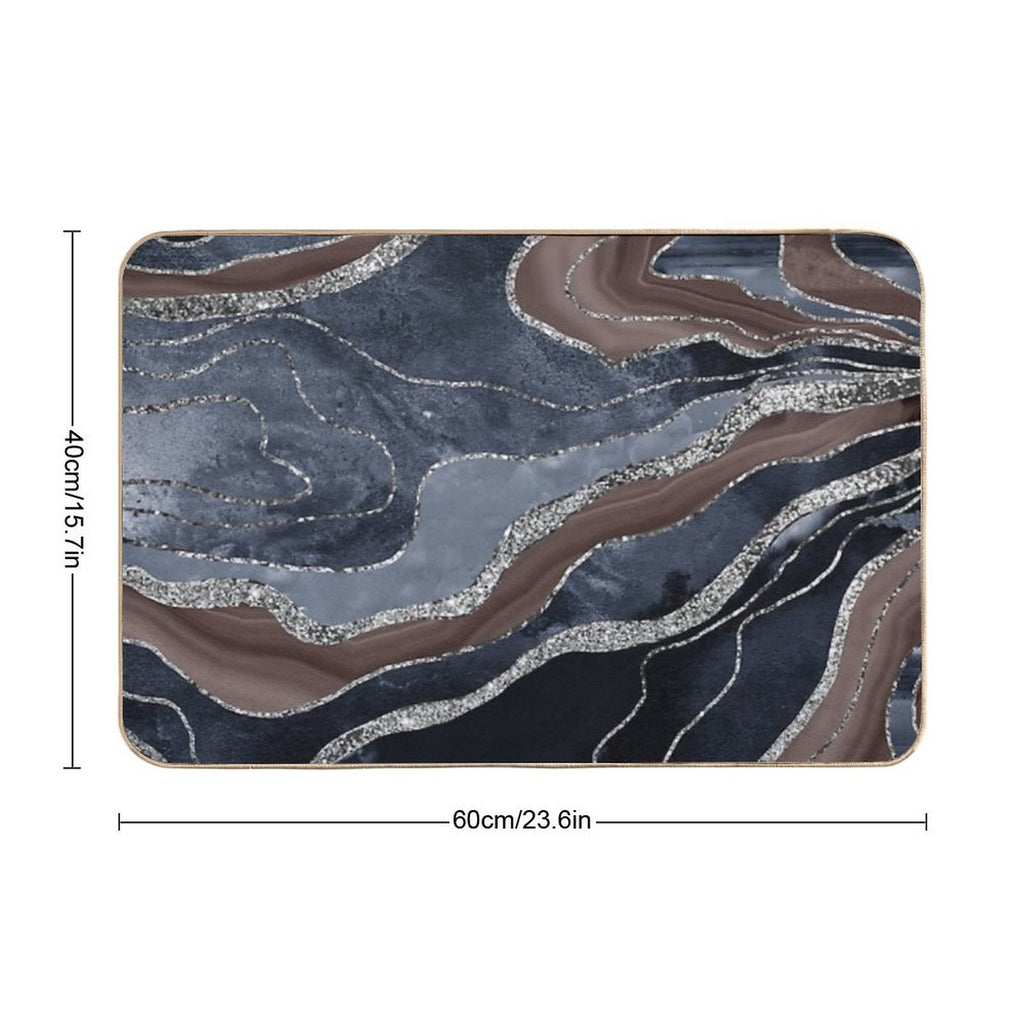Navy Blue Brown Marble Agate Silver Glam #1 (Photo of Glitter Only - Not Reflective)  Pet-Safe Bath Mat