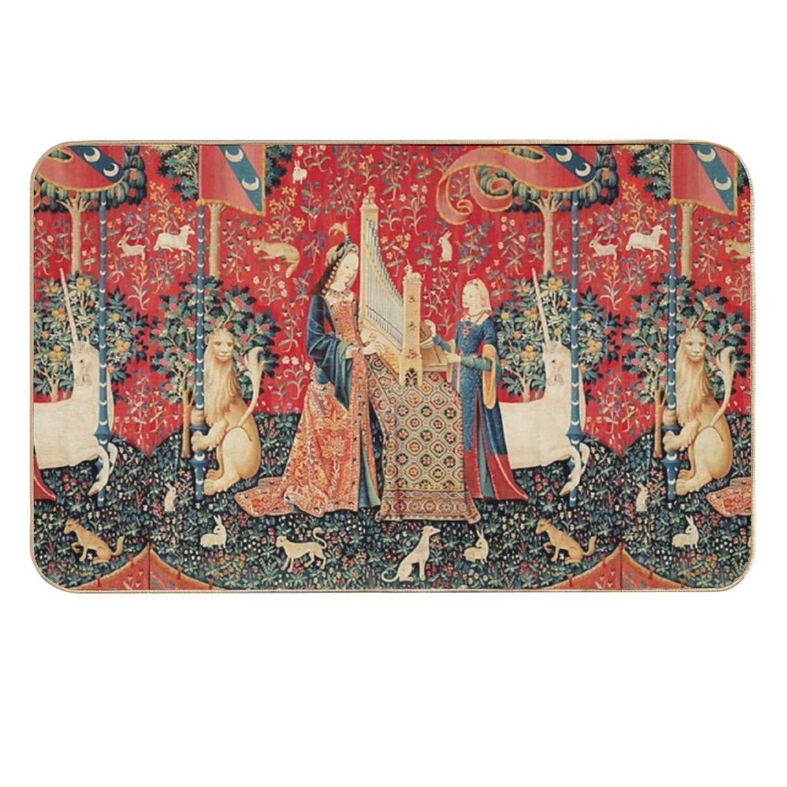UNICORN AND LADY PLAYING ORGAN WITH ANIMALS , Hearing  Odorless Bath Mat