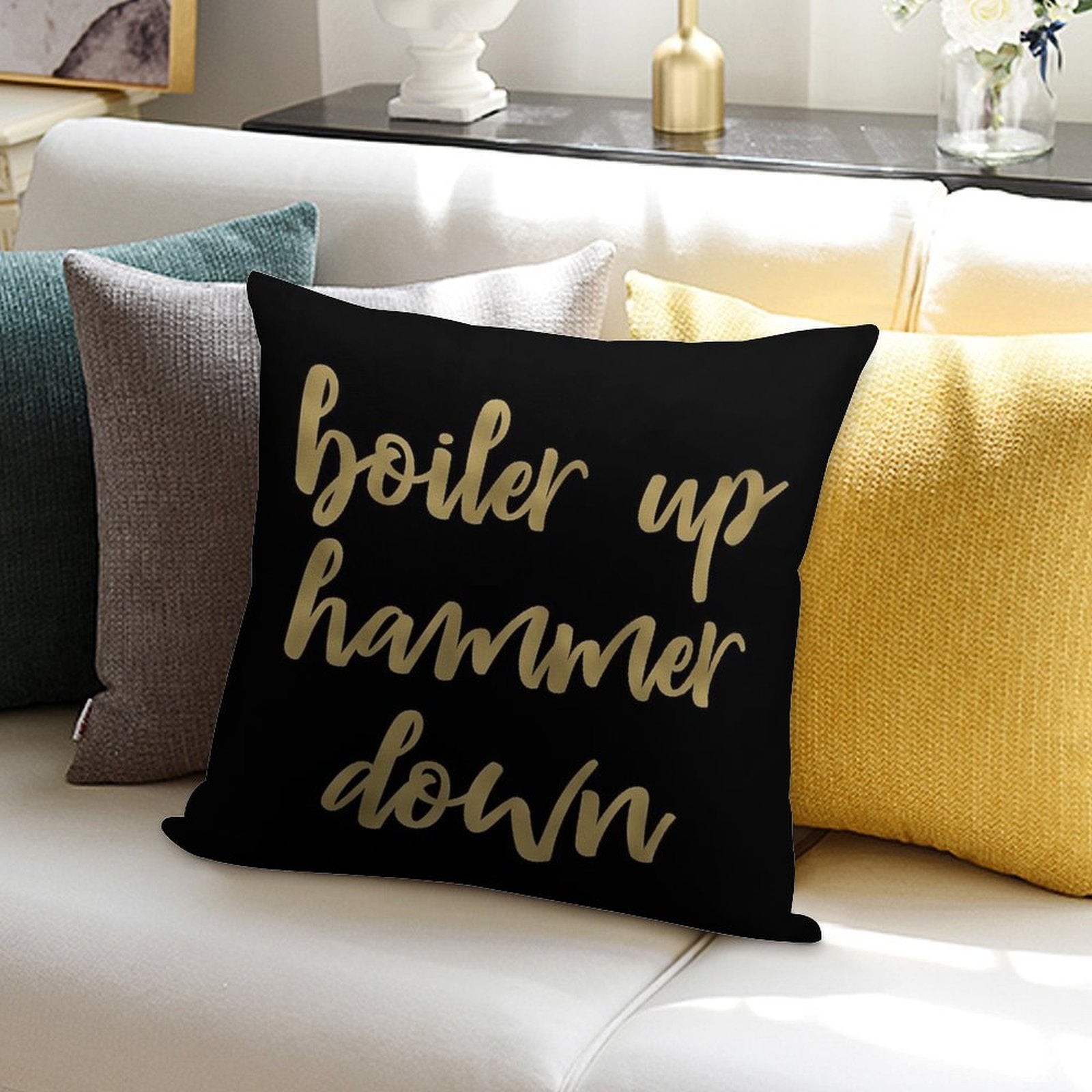 Boiler Up Hammer Down Purdue Gold Foil Soft Decorative Cover Throw Pillow