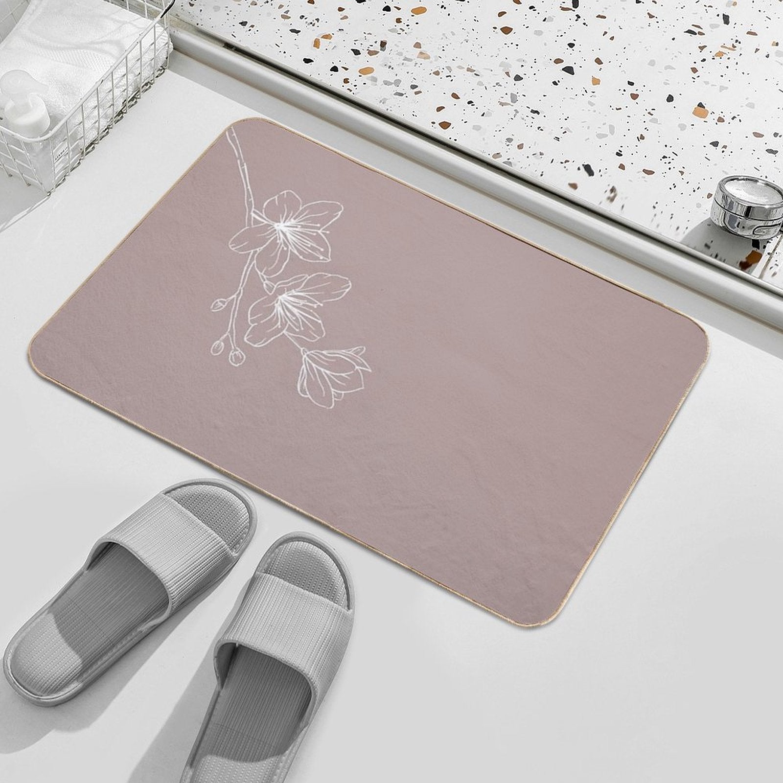 Minimal Flower Print Pink  Toxin-Free Bath Mat