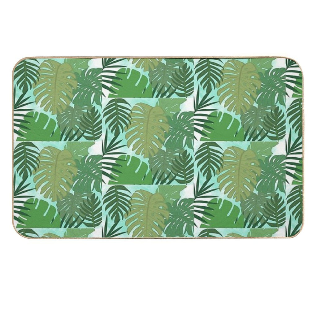 Fairy Tale Monstera Leaves in Shades of Green  Long-Lasting Bath Mat