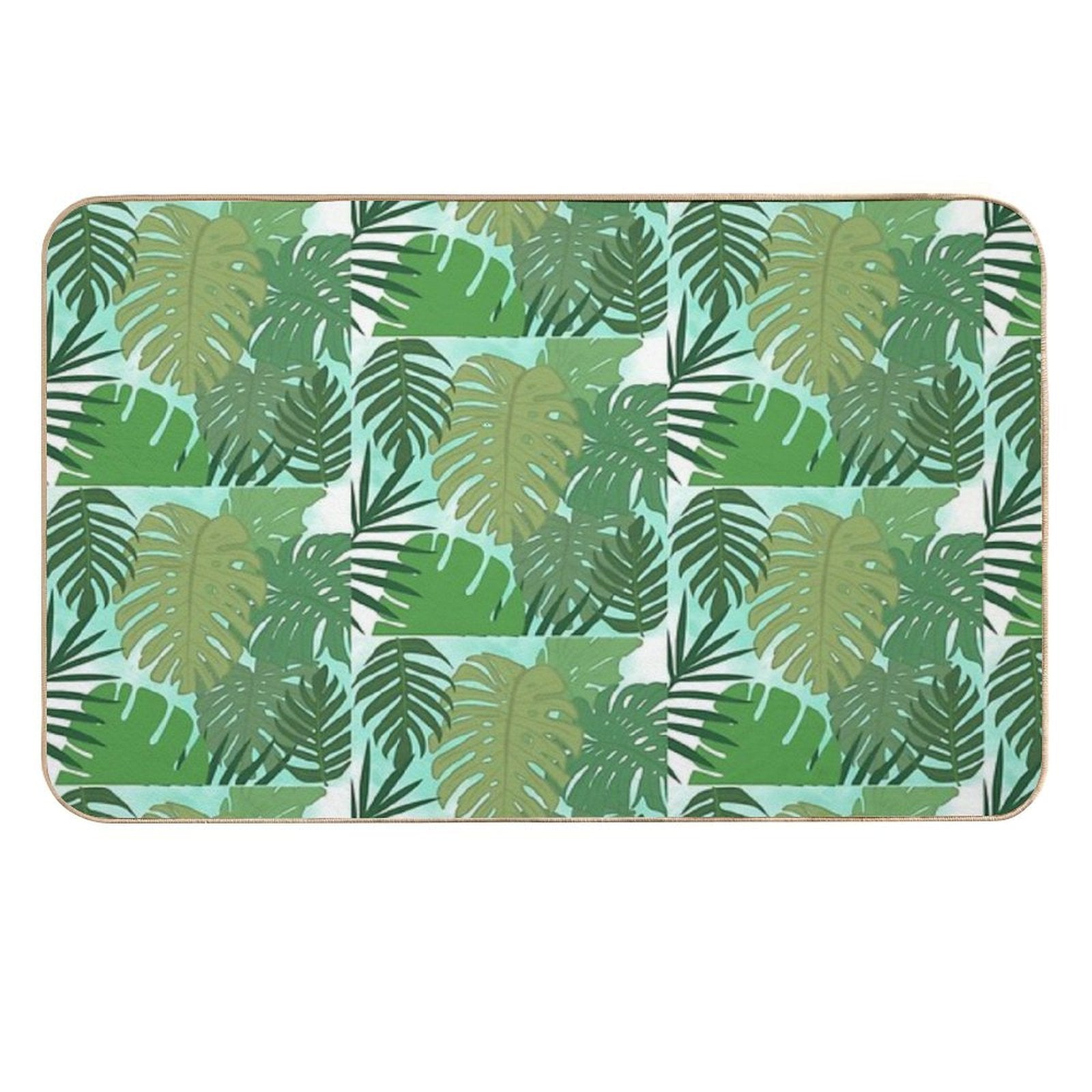 Fairy Tale Monstera Leaves in Shades of Green  Long-Lasting Bath Mat