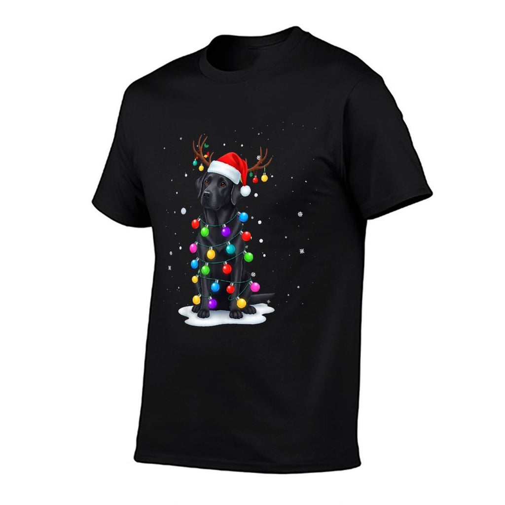 Black Lab Labrador Dog Funny Christmas Lights Reindeer Xmas  Graphic-printed T-Shirt