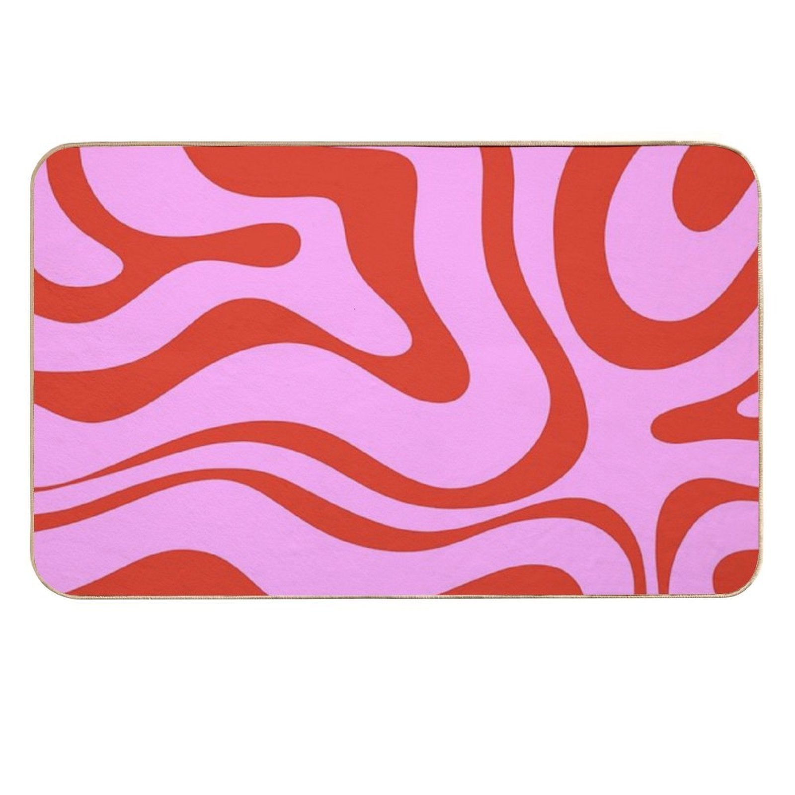 Modern Retro Liquid Swirl Abstract Pattern Square Red And Pink  Easy To Clean Bath Mat